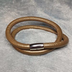Endless Double Bronze Metallic Leather Bracelet Silver Clasp JLO 9 inch NEW A84